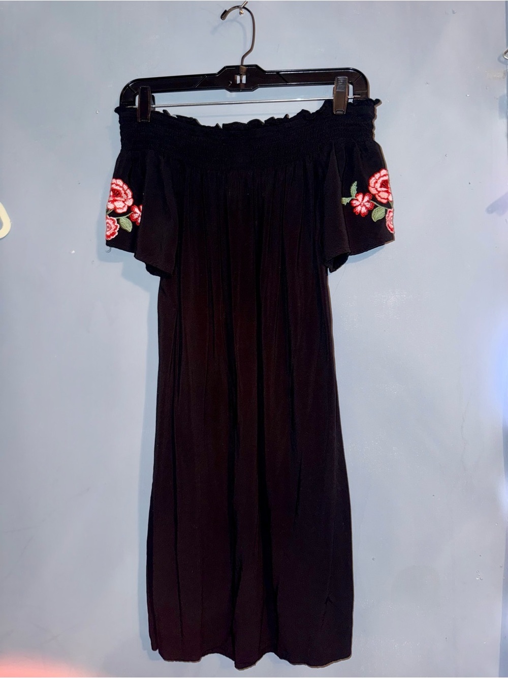 Hollister Black Off Shoulder Embroidered Floral Dress M